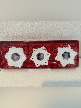 Crate & Barrel Ceramic Snowflake Ornament Set